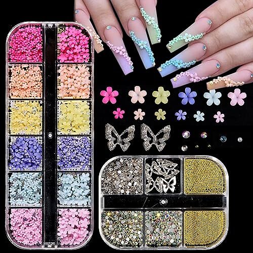 3D Flowers Nail Charms, 3D Pink Pastel Acrylic Flower for Nails, flowers-gems