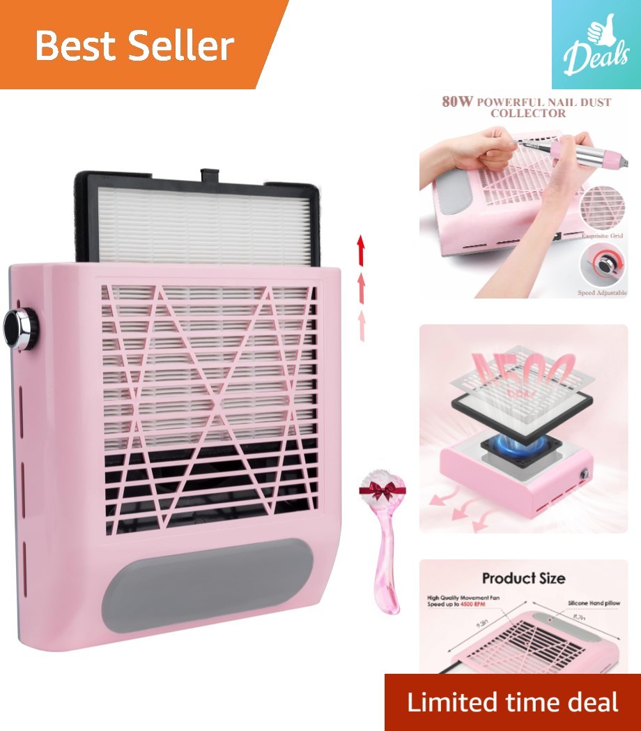 Electric Acrylic Nail Dust Collector – 80W Power Pink Vacuum for Dust-Free Art