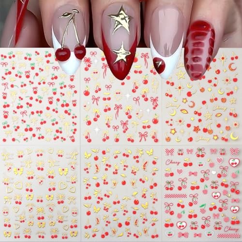 Heart Nails Stickers Cute Bow Gold Butterfly Moon Cherry Nails Art Stickers