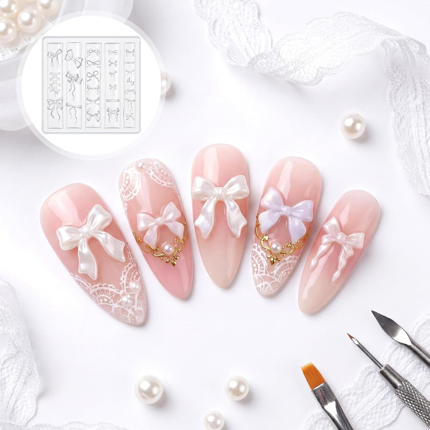 Bowknot Silicone Nail Molds 3D Gel Bow Nail Charms Cute Bows Nail Art Sculpture