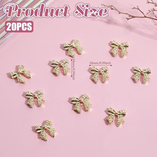 Pcs Gold Bow Nail Charms, 3D Alloy Nail Art Charms Plating Charm for Nails 20