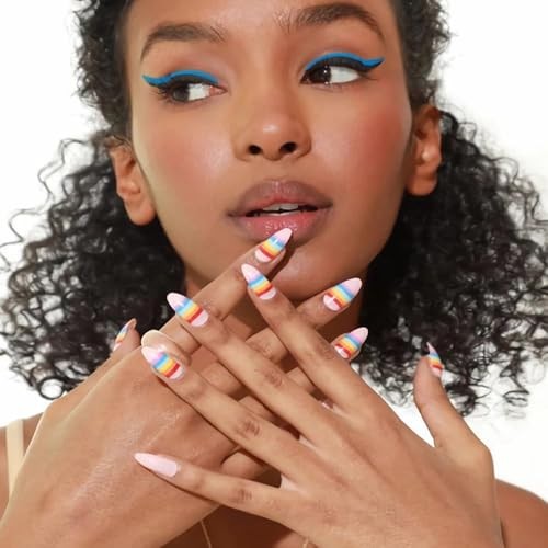 Almond Short Spring Blue Smudge Nails – Style A25 – Press on Nails