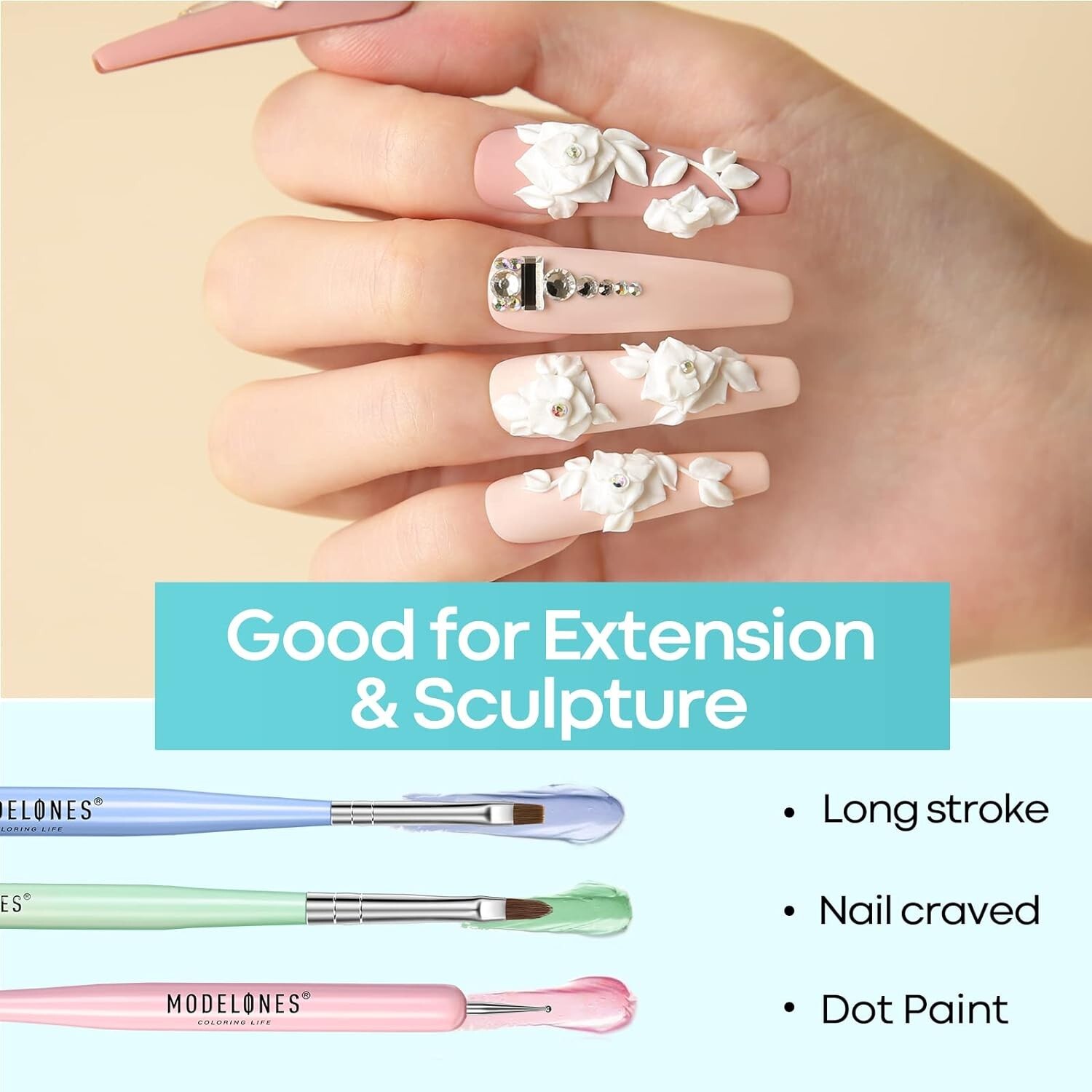 Premium Nail Art Brush Set – 6 Different Brushes for Exquisite 3D Designs