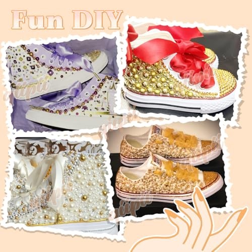 qiipii 2mm-8mm ﻿Gold Flatback Pearls Nail Charms and Gems Half Pearls Golden
