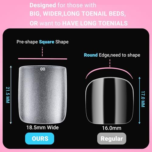 Long Square Toe Nail Tips Full Cover, Matte Soft Gel Toe Nail Press Ons