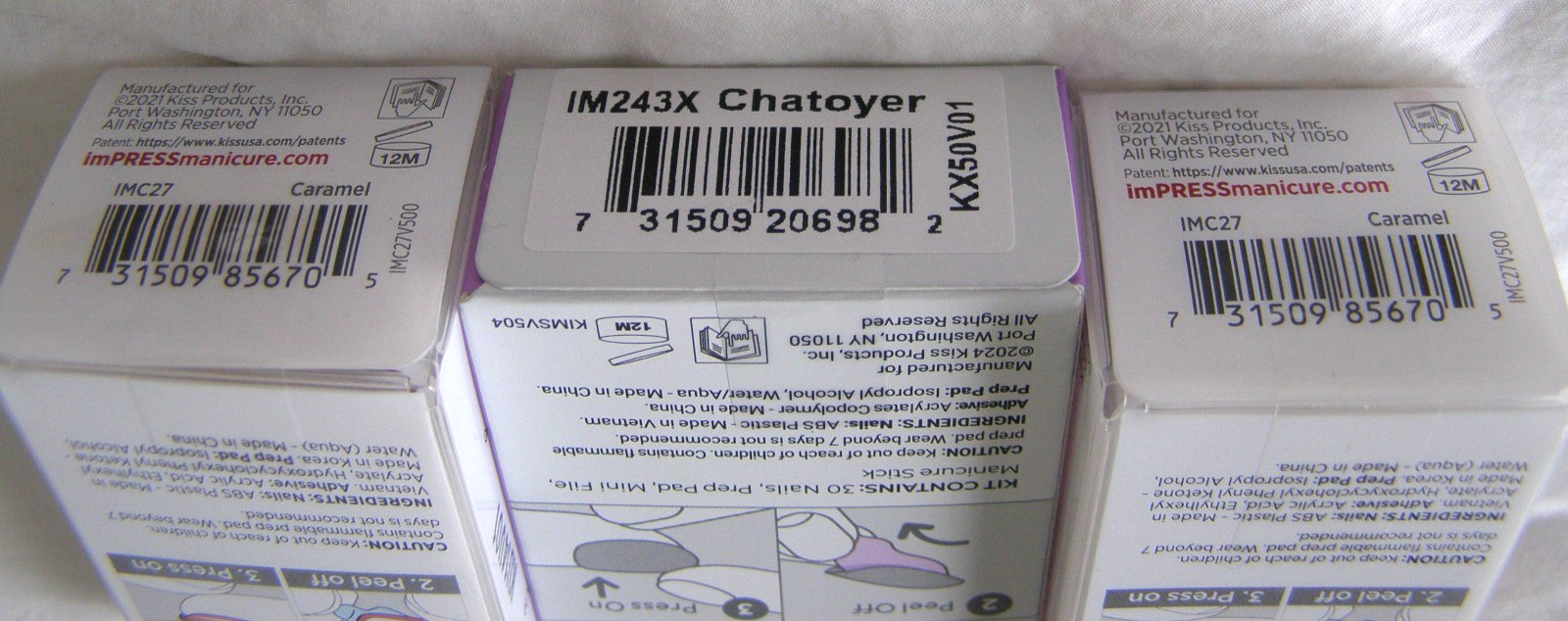 NEW! 3 Kiss Impress No Glue Press on Nails 2 in Caramel 1 in French Tip Chatoyer
