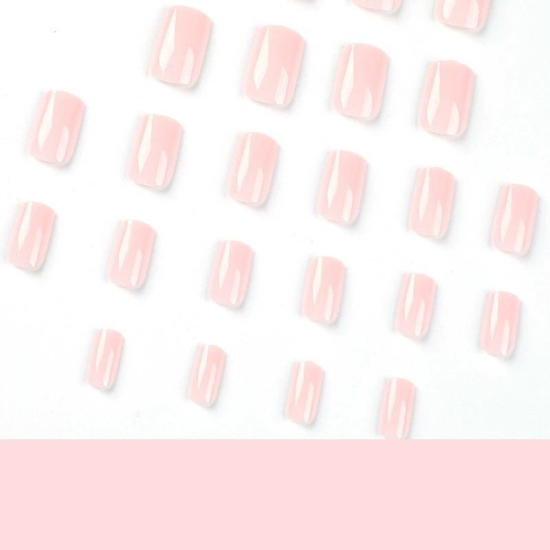 24Pcs Glossy Nude Square Press On Nails Full Cover False Nails Reusable