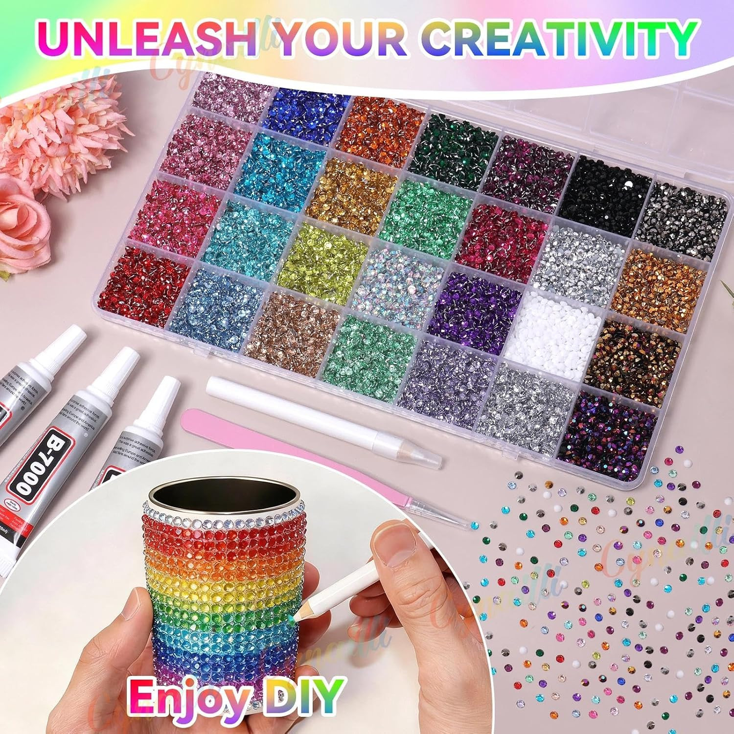 32000Pcs Rhinestones for Bedazzling, 3Mm Bedazzler Kit with Flatback Rhinesto…