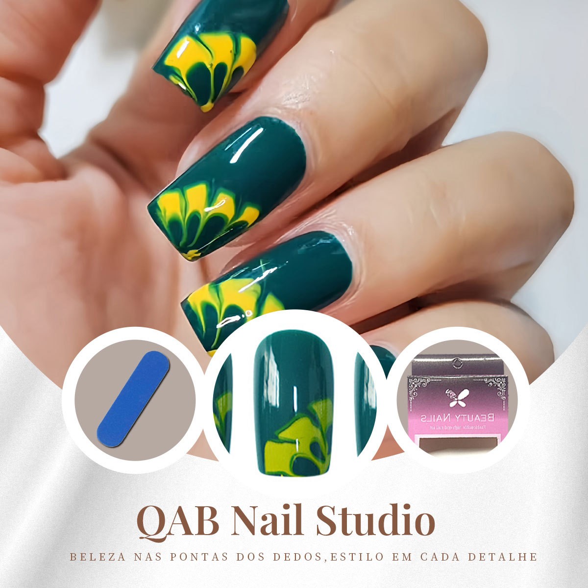 Vintage Olive Green Floral Square Press On Nails INS Style Wholesale