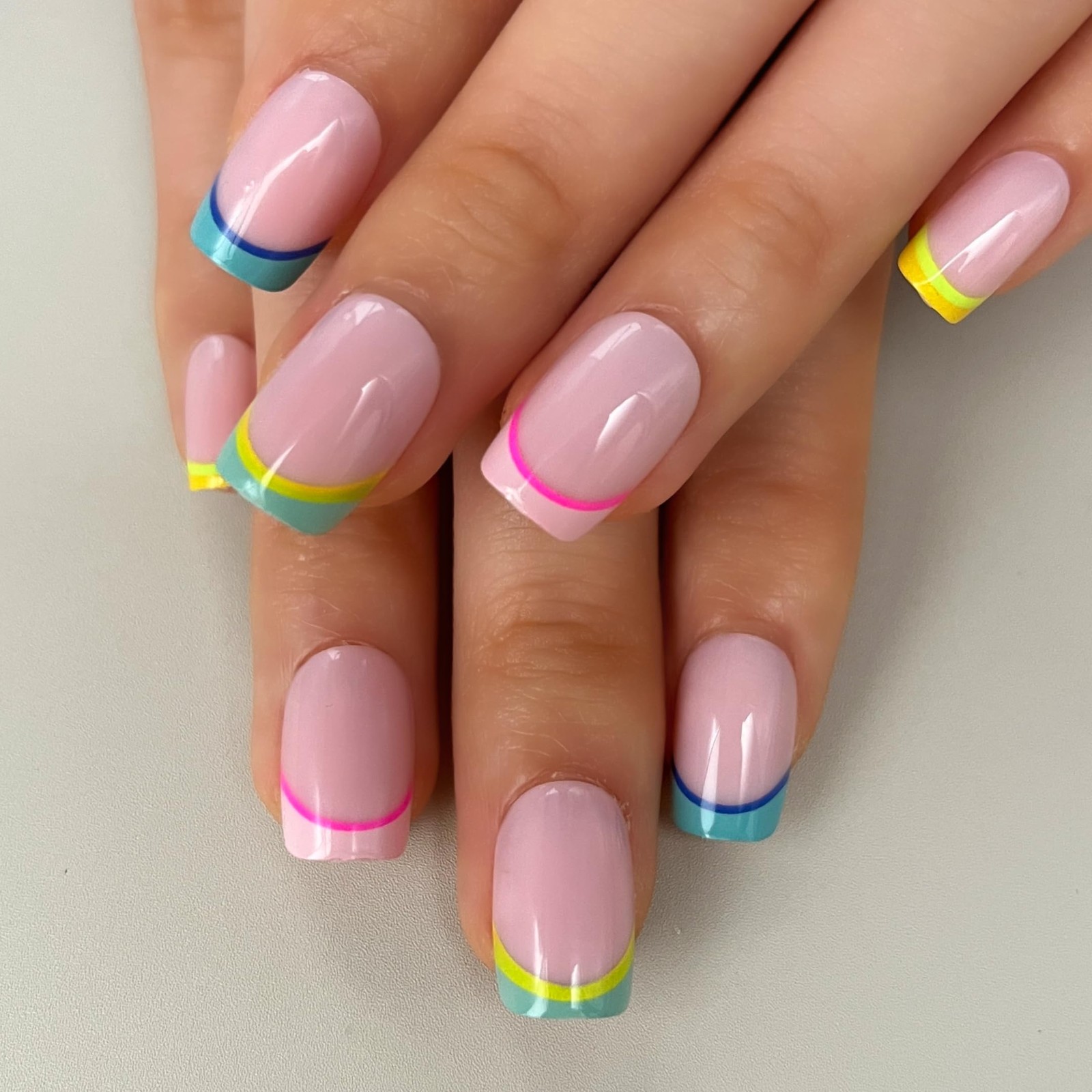 Curvlife Rainbow Short Press On Nails Stick On Nails Short Fake Nails Design