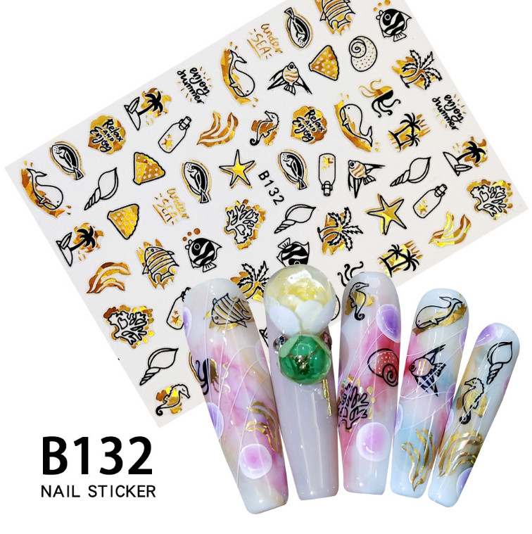 3D Sea Star Turtle Shell Oceans Day Boat Anchor Helm Palm Leaf Nail Sticker NS33