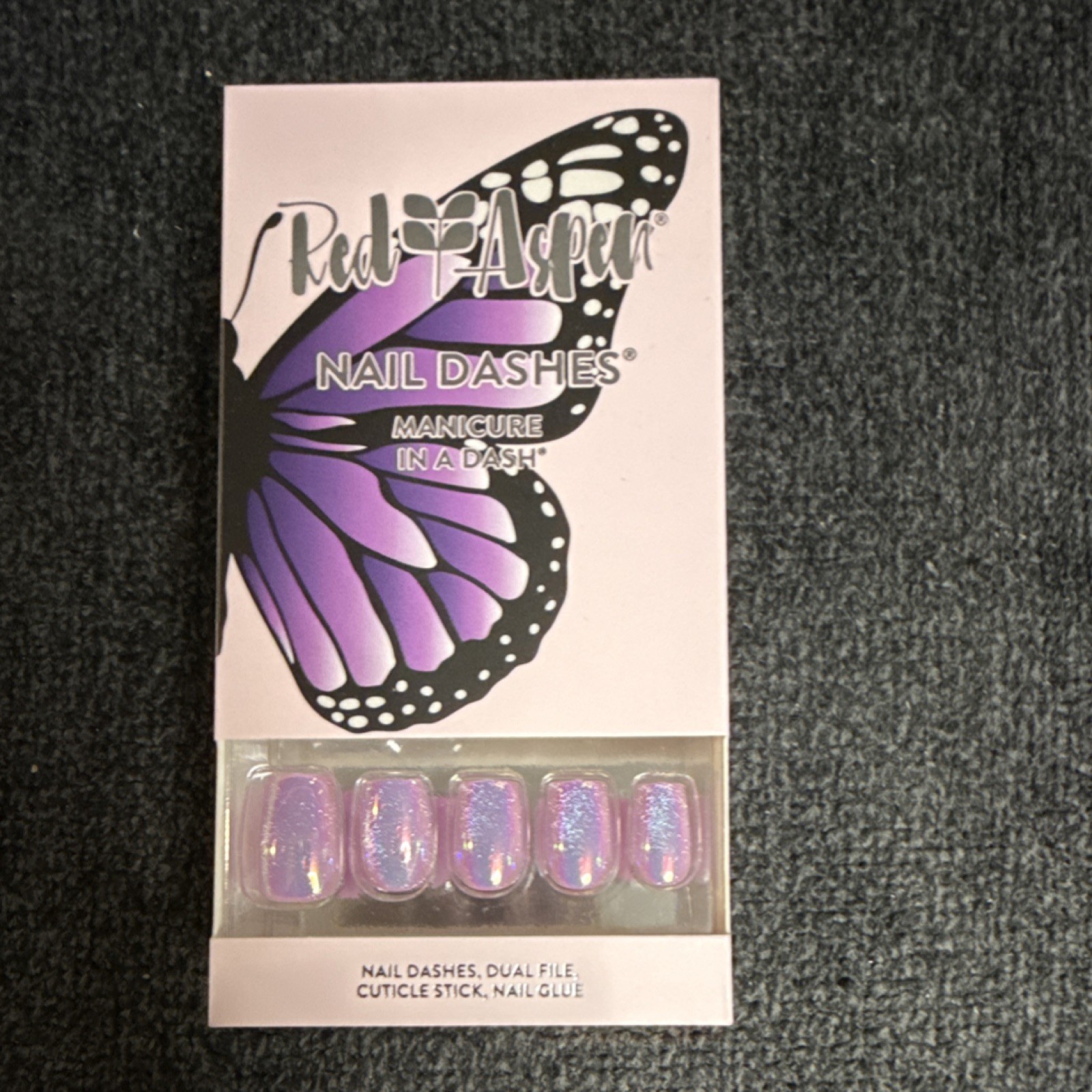 Red Aspen Nail Dashes Press-On Nails Purple Shiny Butterfly, Glue Included