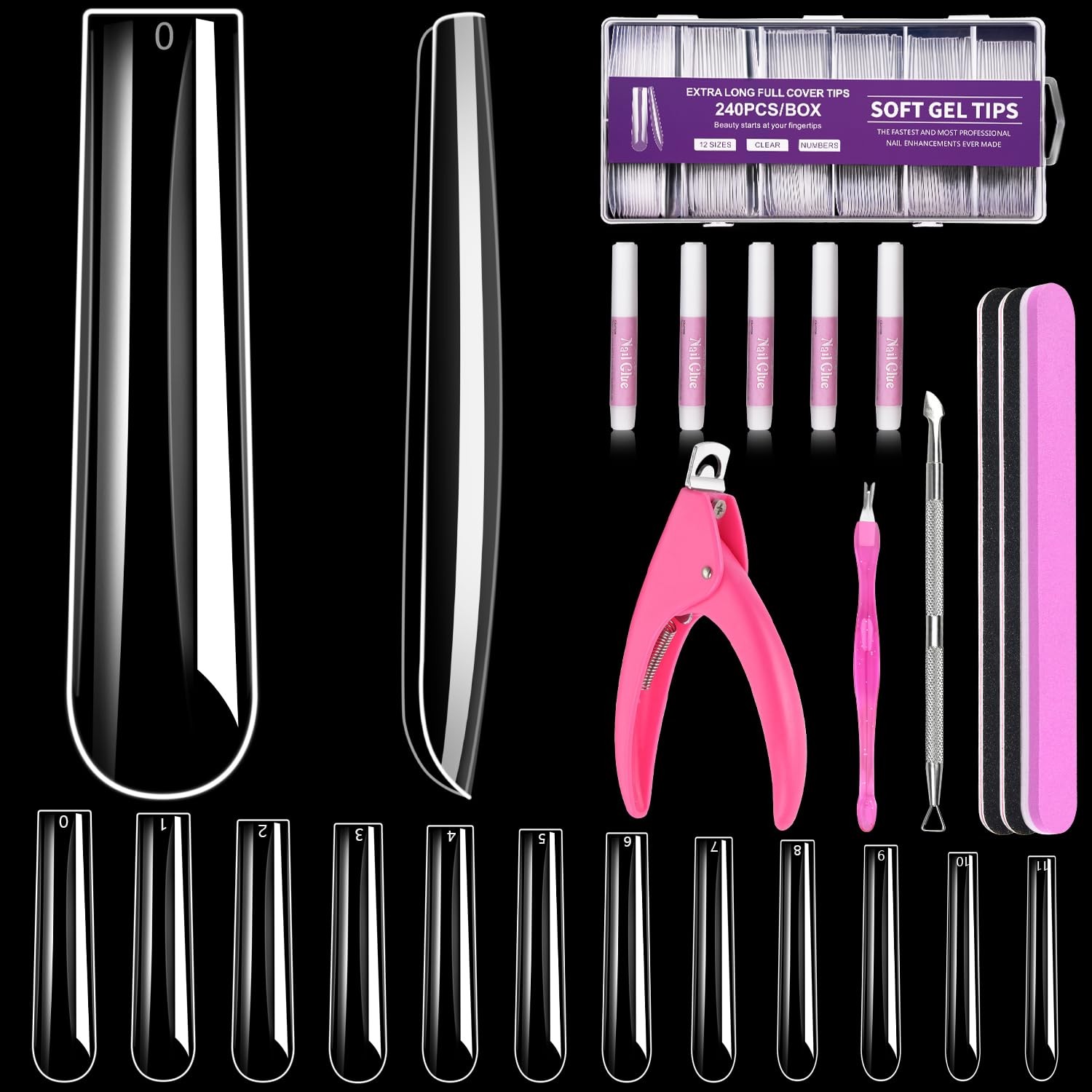 MORGLES 500Pcs Clear Acrylic Nail Tips, French Nail Art Kit w/ Clipper, Files