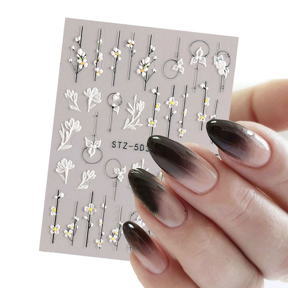 1 Sheet 5D Nail Art Stickers Embossed Flowers Leaf Nail Stickers Manicure DIY
