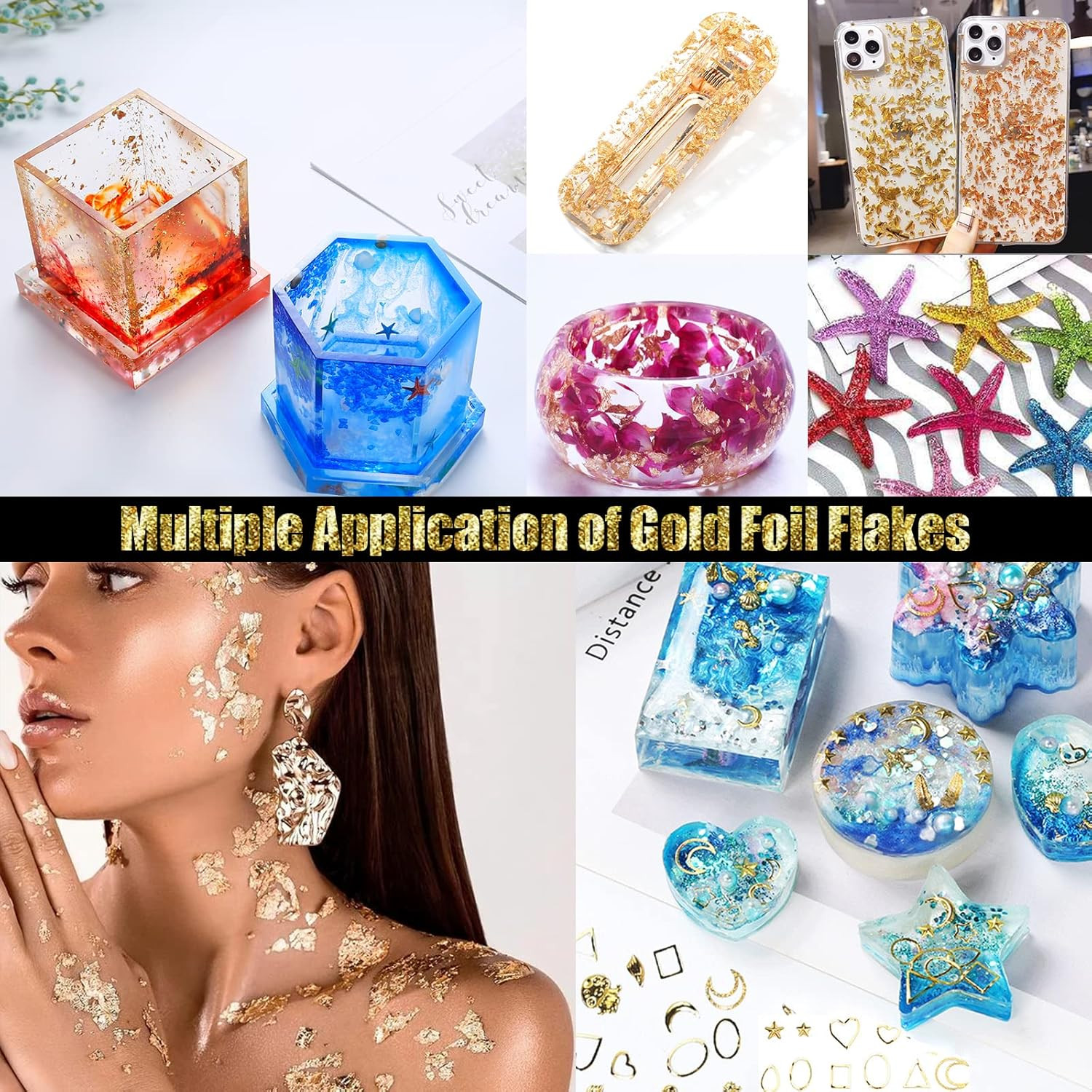 Gold Foil Flakes Set, 20 Bottles Gilding Flakes with Tweezers for Resin, Nail Ar