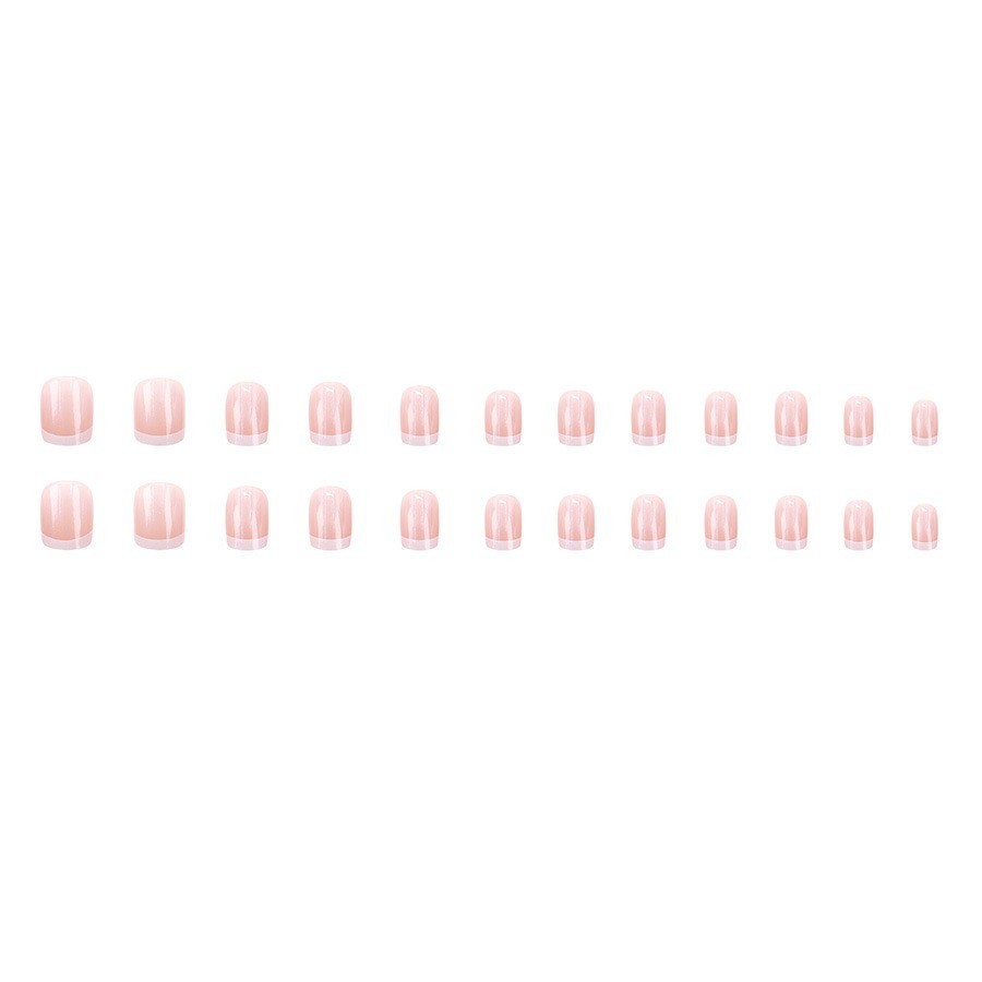 48 Pcs White French Nude Short Square Press on Nails, Glossy Minimal Fake Nails