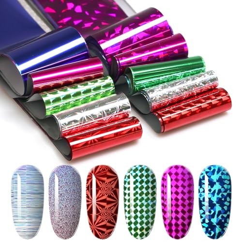 50 Sheets Holographic Nail Foil Transfer Stickers, Red Purple Green Color a