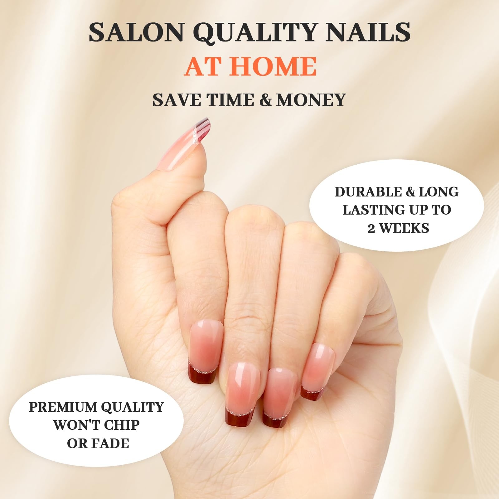 Press on Nails Square Gold Foil, Fake Nails Wine Red Glossy Glitter Flakes 3 …