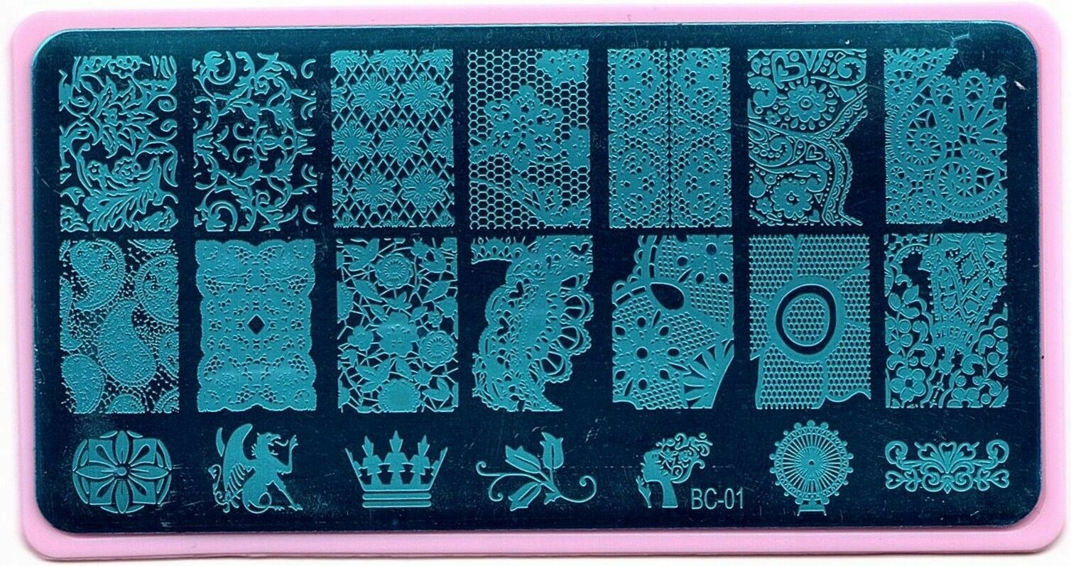 Nail Art Different Designs Stamping Image Plates with Pink Holder BC01 to BC05