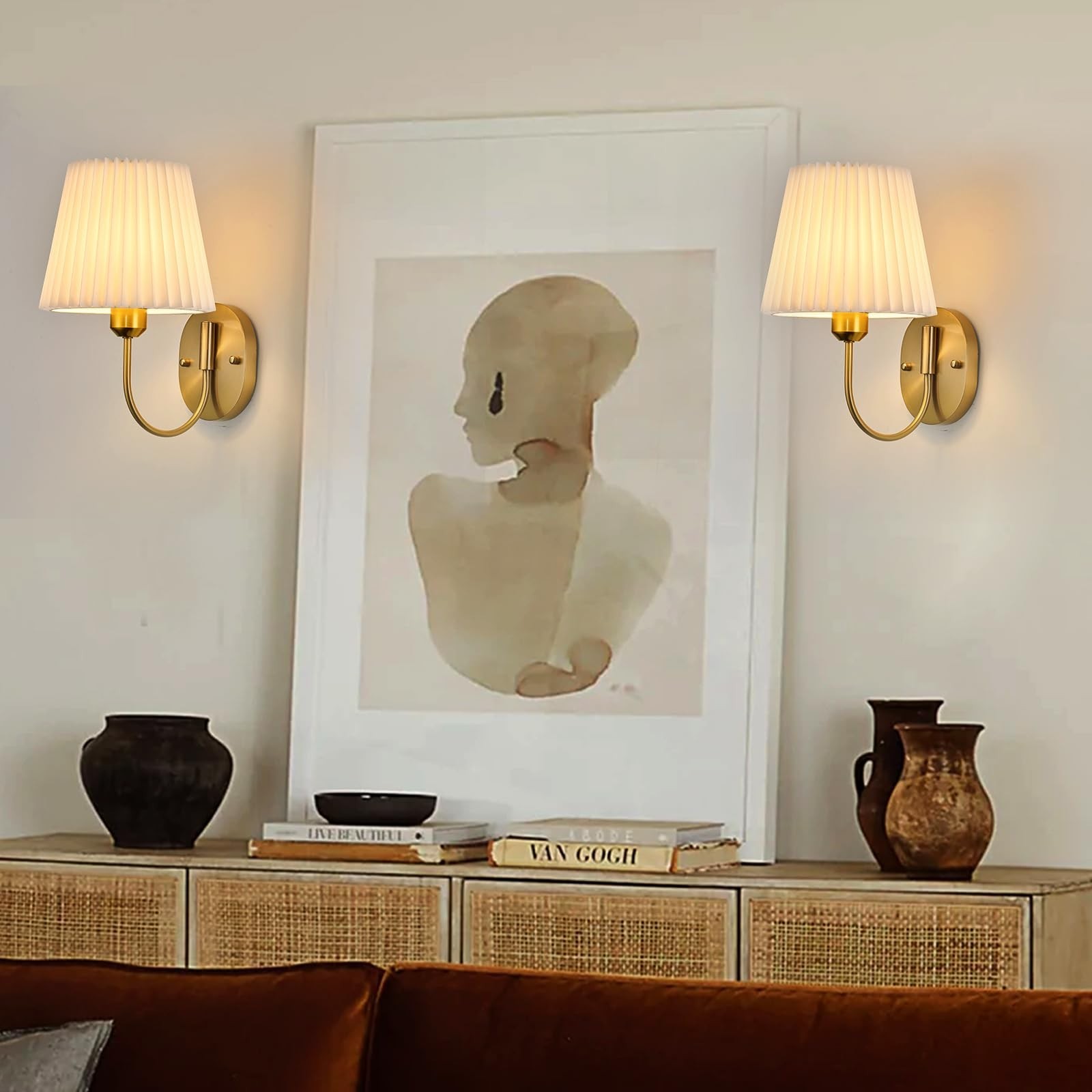 PASSICA DECOR Hardwired Gold Wall Sconce Set of 2 Vintage Wall Light for Bedr…
