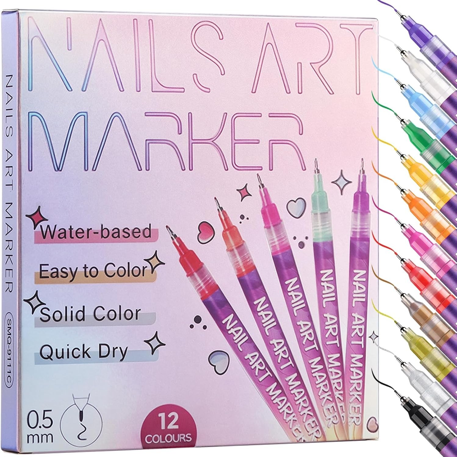 12 Color Nail Art Pens, 0.5mm Nail Polish Marker Set, Drawing Painting Point …