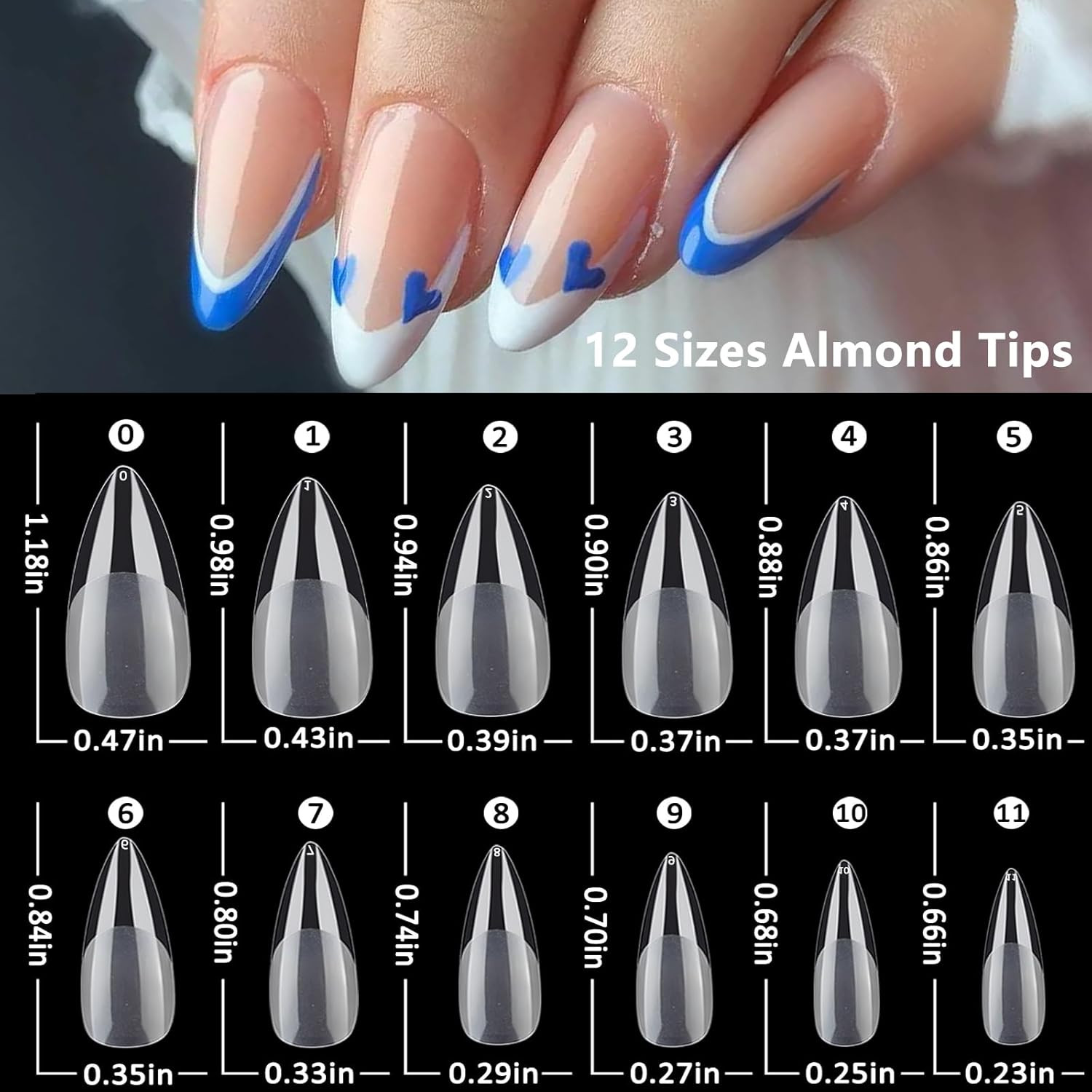 Loveourhome 600Pc Almond Nail Tips Medium Fake Nails Clear Press on Nail Almond