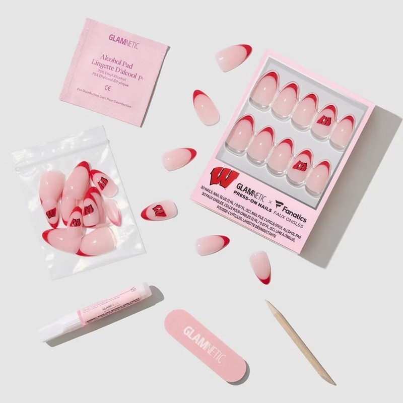 Wisconsin Badgers Press-On Nails: Almond Shape, Gloss Finish, 30 Pieces