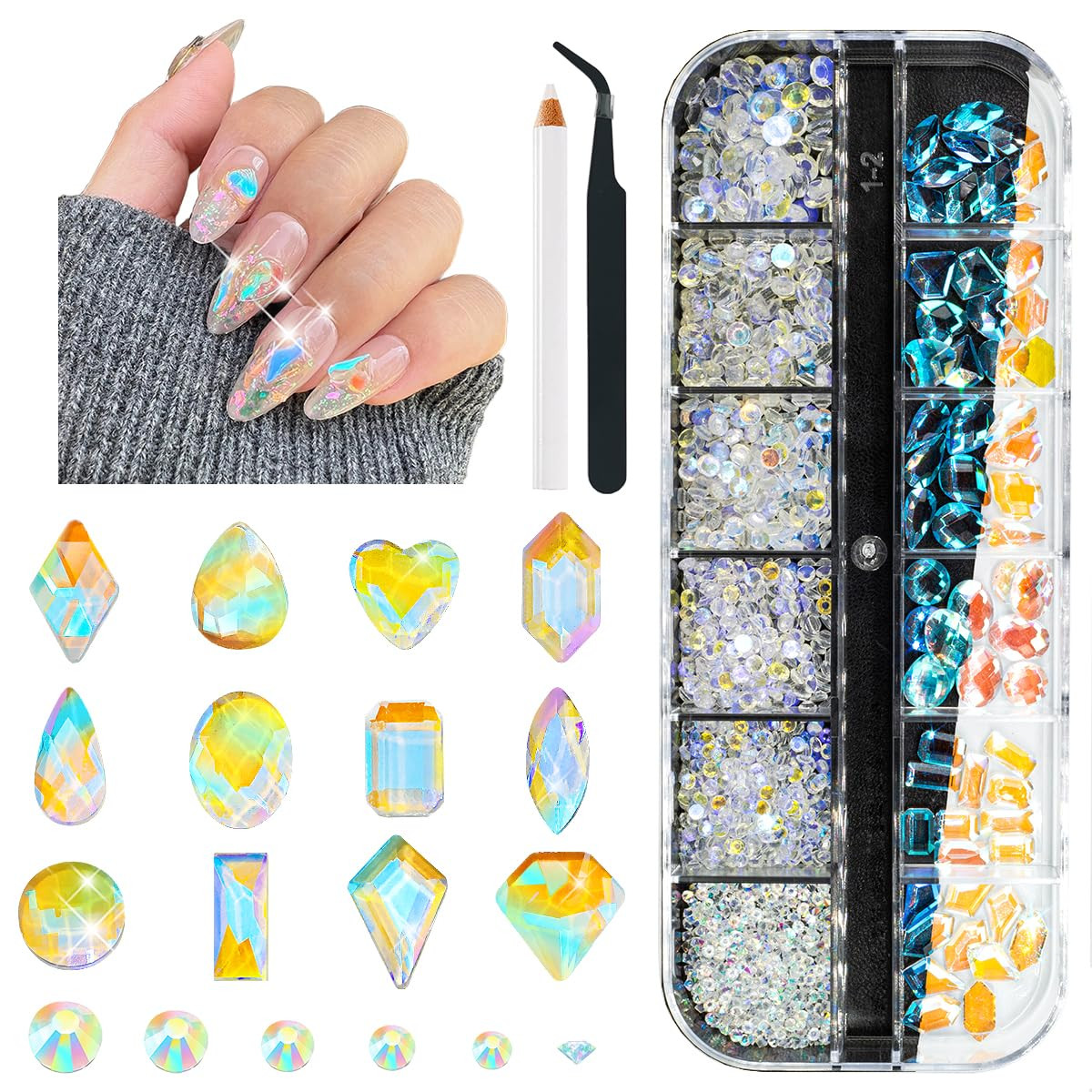 Aurora Nail Art Rhinestones Clear Moonlight Nail Charms Multi Shapes Aurora Flat