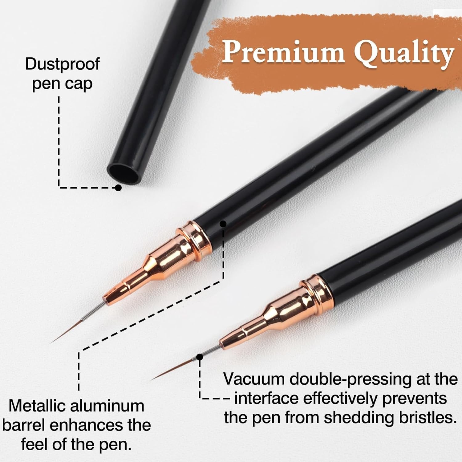 Artdone 5PCS Metallic Nail Art Liner Brushes Set, Black Fine Detail UV Gel