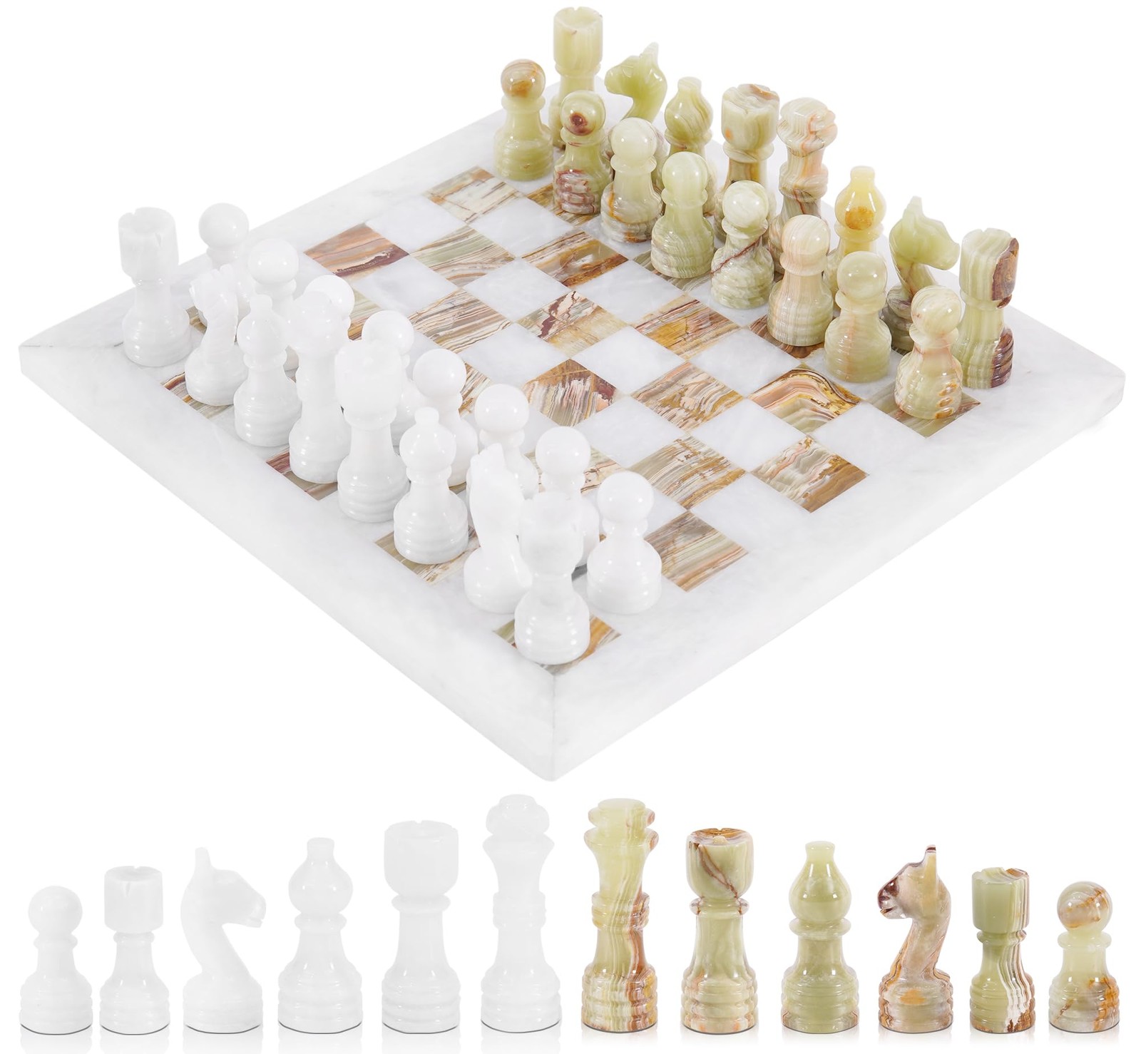 Radicaln Marble Chess Set 12” Inches White 12 inches, and Green Onyx
