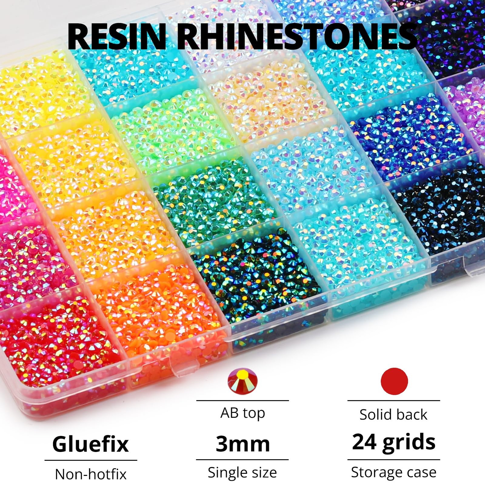 32000Pcs 3mm Rainbow Jelly Rhinestones Gems for Bedazzling Crafting, Colorful…