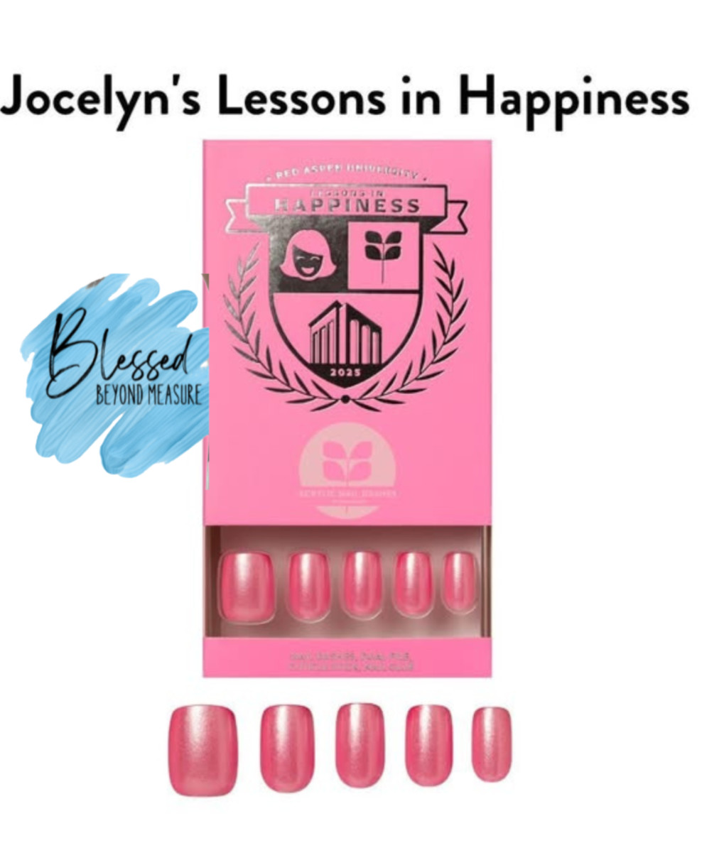 Red Aspen Press On Nails~ ACRYLIC Jocelyn’s Lessons in Happiness~Pink-Short