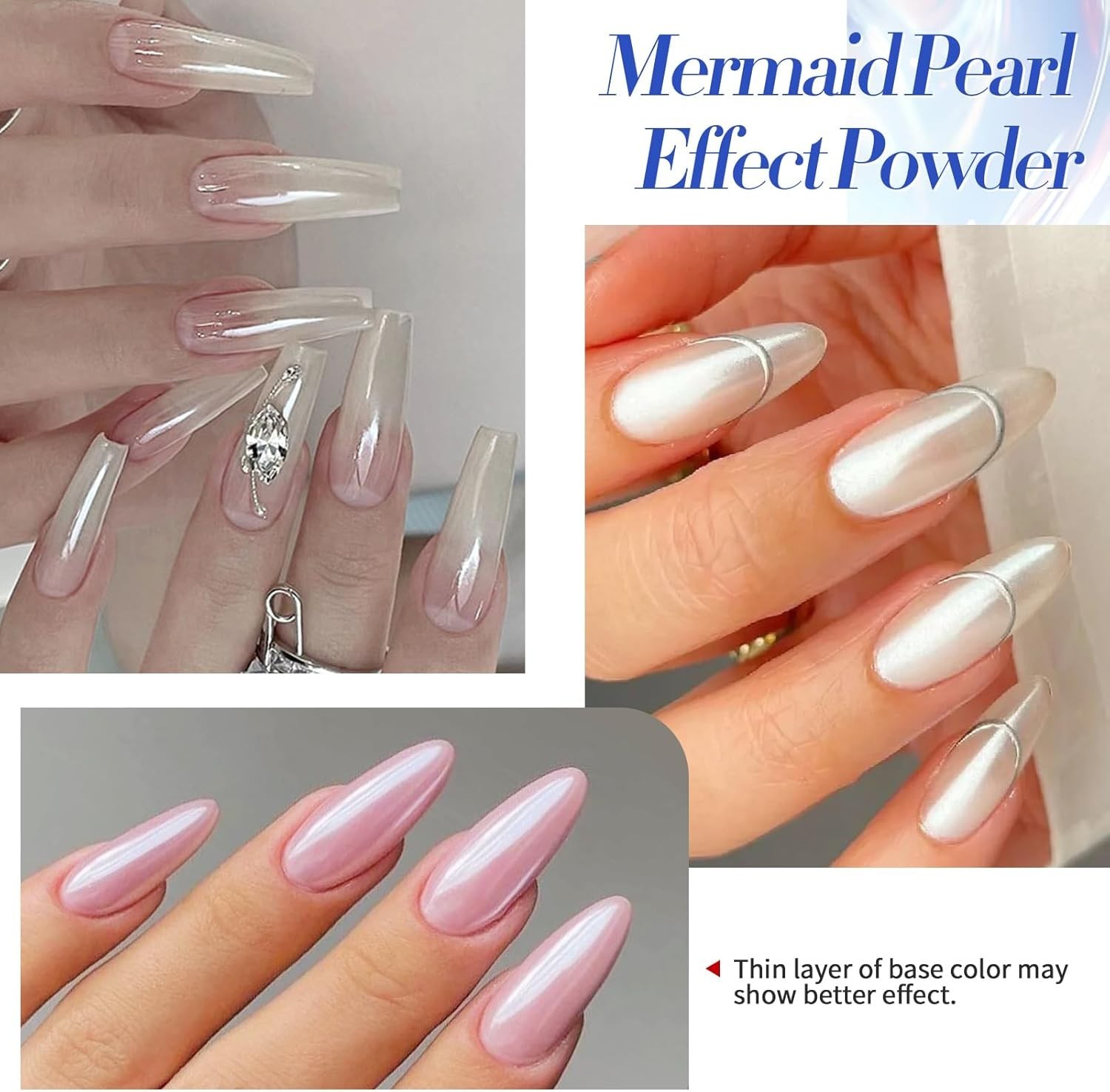 Gorgeous 4-Pc Chrome Nail Powder Set – White Pearl Metallic Holographic Shine