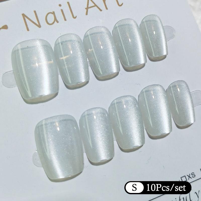 10Pcs Trendy Simple Solid Color Cat Eye Nail Art Long Lasting Fake Nails
