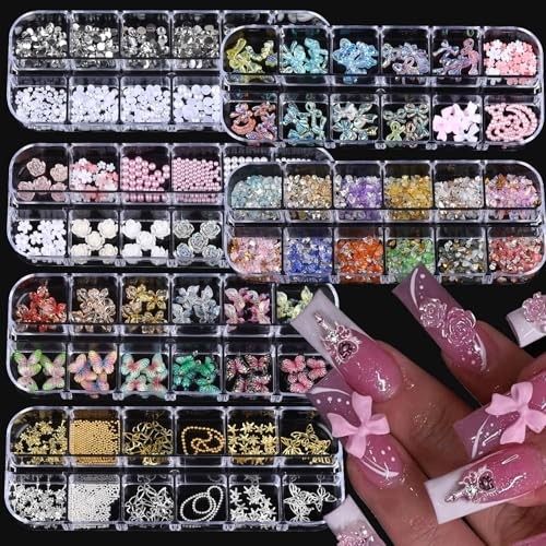 Nail Charms, Multi Shape Nail Rhinestones Kit 3D Multi Shape Nail Gems