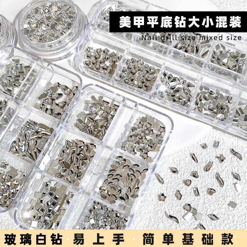 Small Crystal Rhinestones Set, 1/6/12 Grid Flat Back for Gel Nail Art Projects