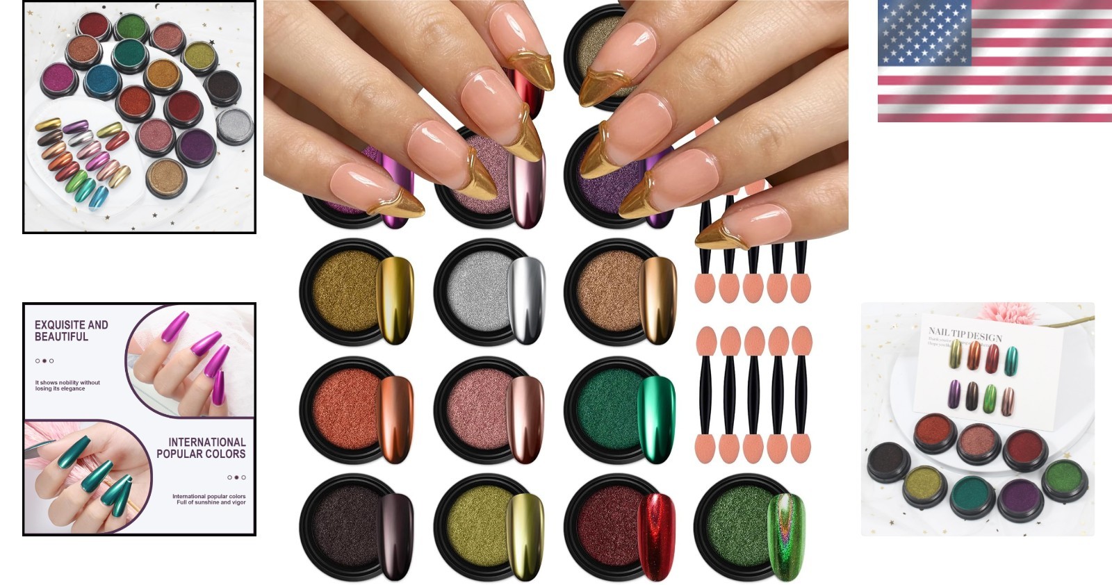 16-Piece Mermaid Nail Pigment Set – Chrome and Holo Powders for Elegant Designs