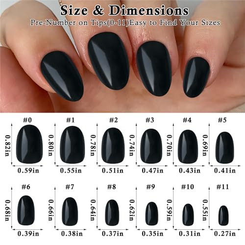 Short Press on Nails Almond Fake Nails 240 Round Almond Press on Nail Black