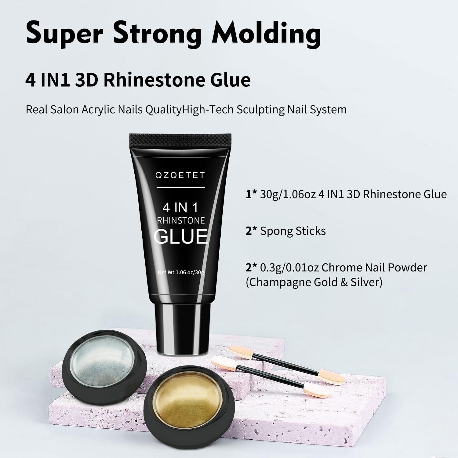 4-in-1 Rhinestone Glue for Nails 30g Super Strong Adhesive Gel & Glitter