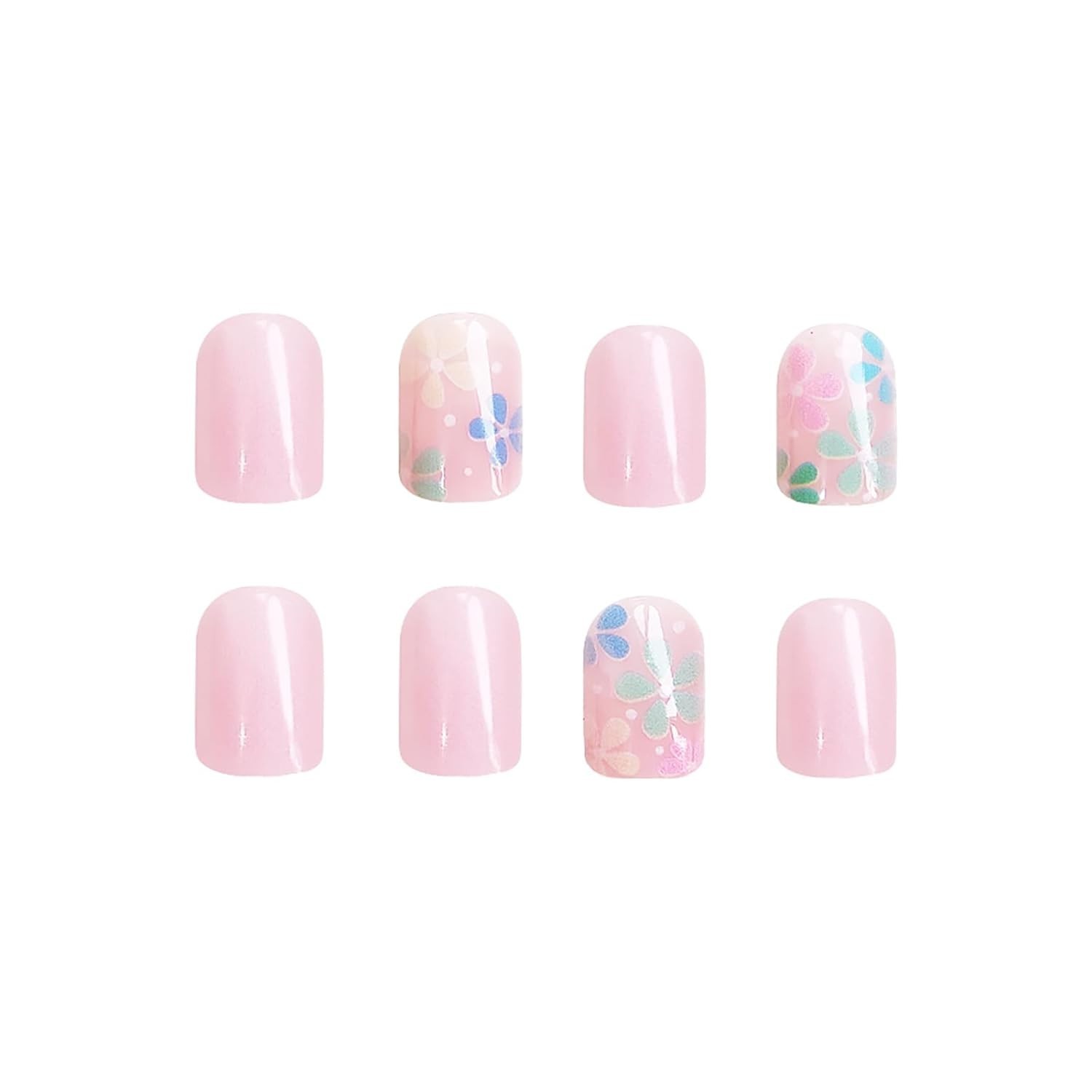 Light Pink Floral Press-On Nails – Full Cover Glossy Art for Women & Girls
