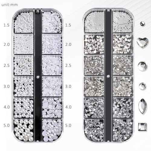 Flatback Rhinestones and Pearls Nail Charms, 2 Boxes Small Nail Gems and