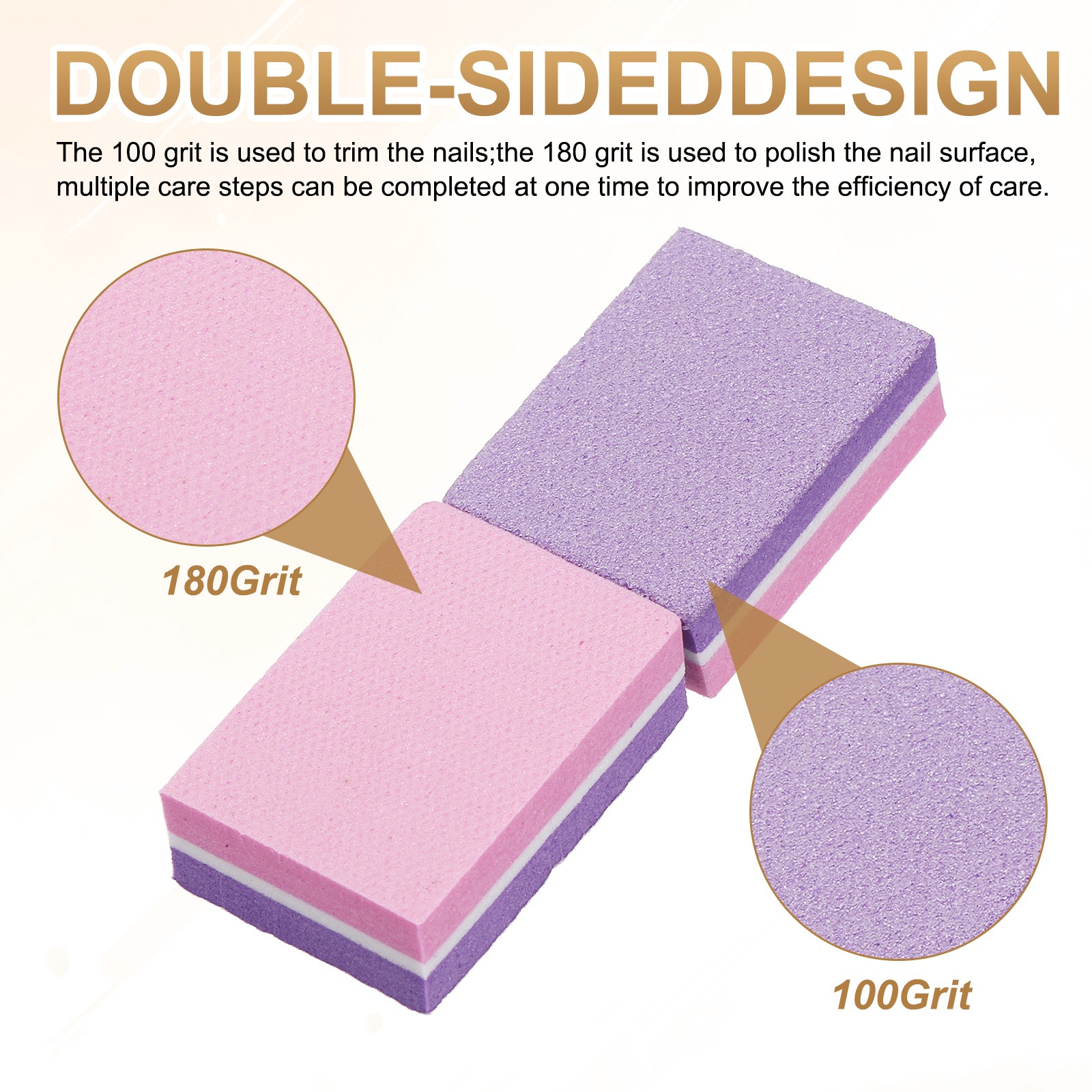 50pcs for Nail Buffers 100/180 Grit Mini Nail Sanding Blocks Set Pink/Purple