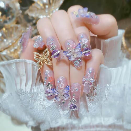Long Press on Nails Coffin Fake Nails Purple False Nails with New Long Style 6