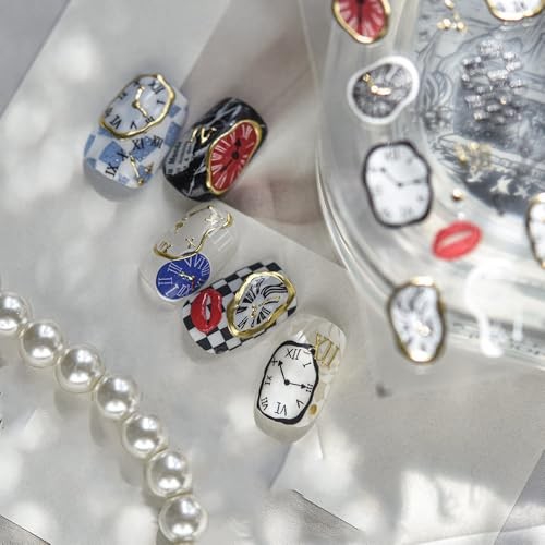 Vintage Nail Art Stickers 5D Embossed Nail Decals with Gold Timepiece Clock