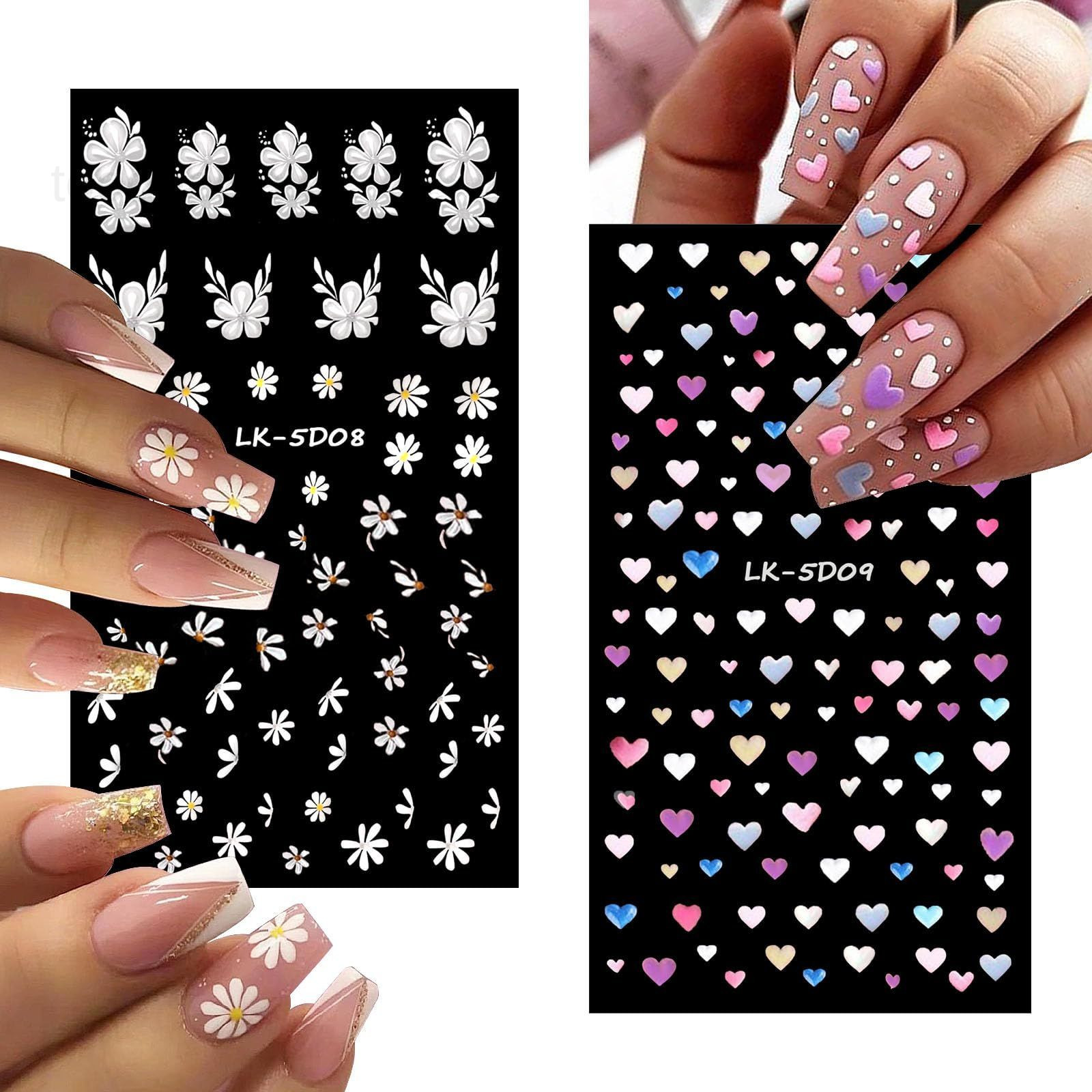 Nail Art Stickers Decals 5D Embossed Flower Colorful-06