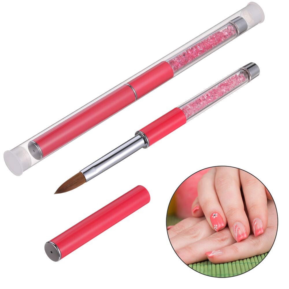 1Pc Acrylic Nail Art Brush Pink Rhinestone Handle Konlinsky Sable Hair #10