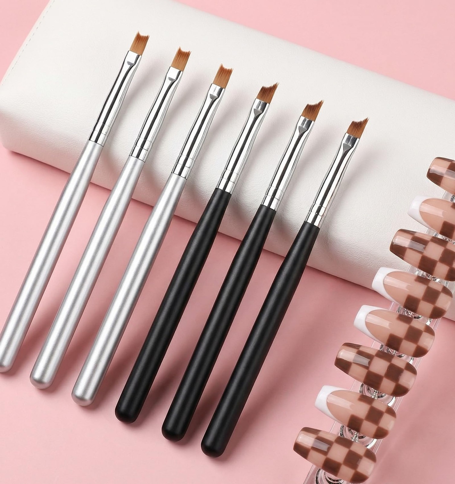6 Pcs French Manicure Brush, French Tip Brush with Soft Oblique Head