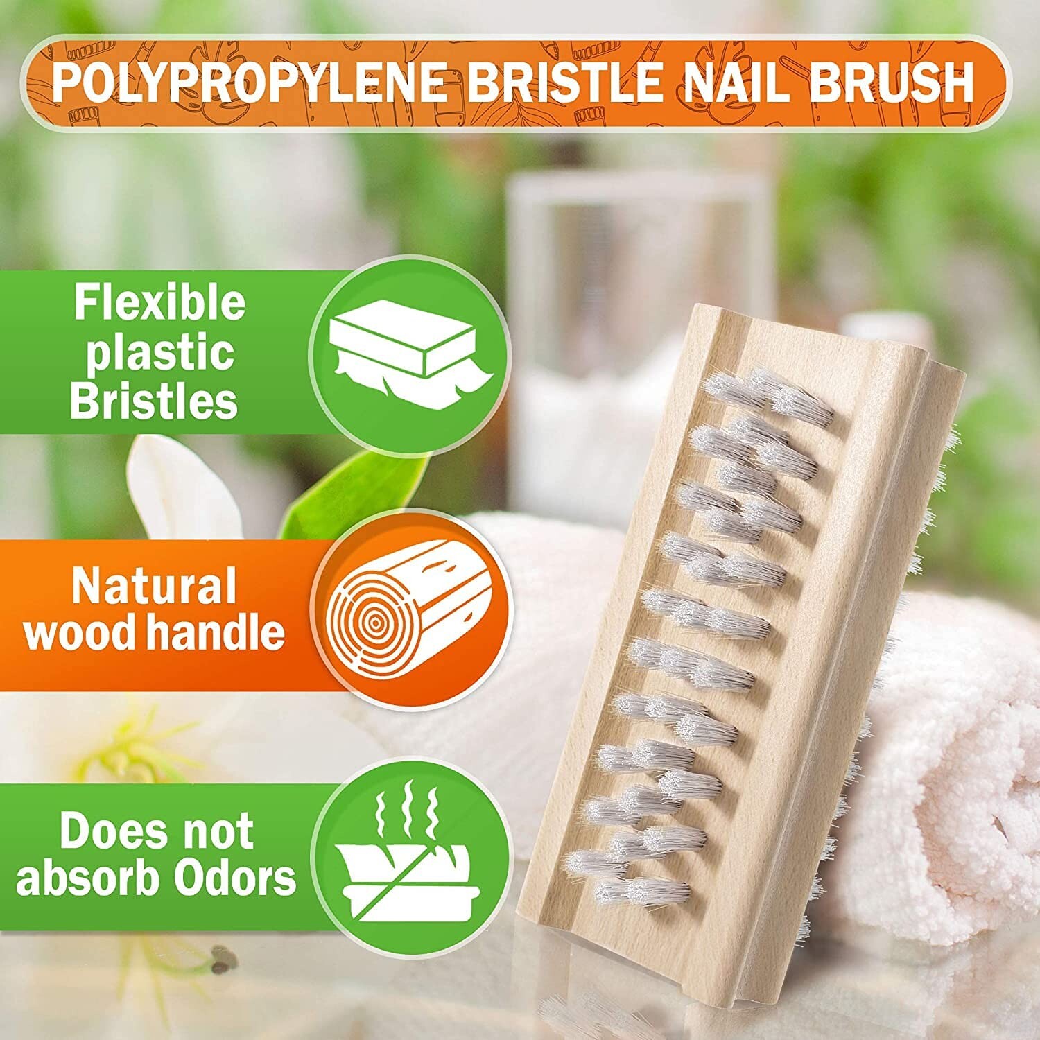 Durable Wooden Fingernail Brush with Variable Length Bristles – 2 Pack