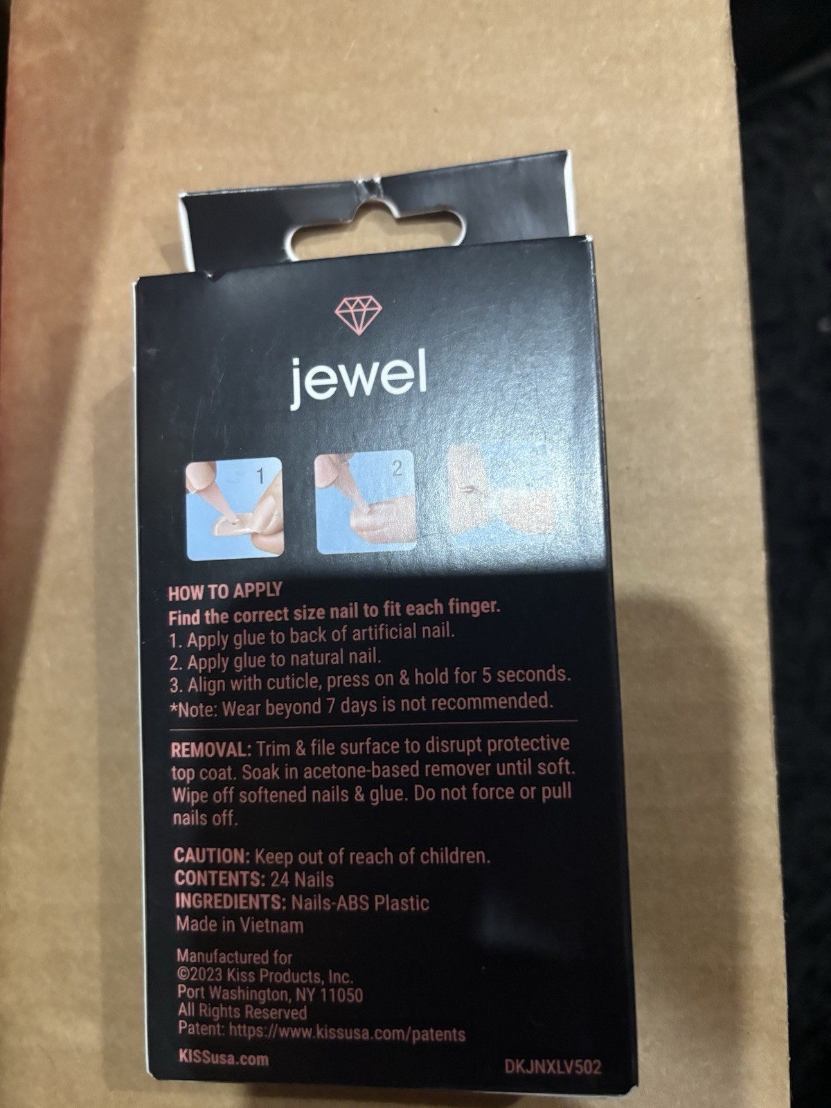 Kiss Jewel 3D Black Coffin Extra Long Press-On Nails 24 Count Full Cover