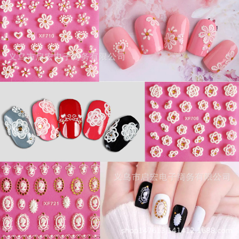 Heart Rose Daisy Flower Rhinestone Lace Stripe 3D Nail Art Stickers Decals NS42